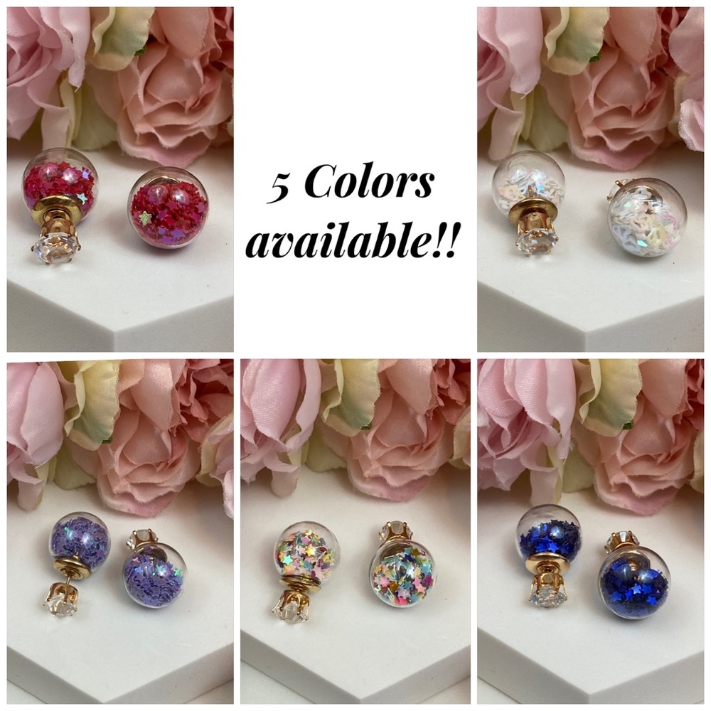 Double Stud Iridescent Heart Confetti Earrings - Picture 15 of 16